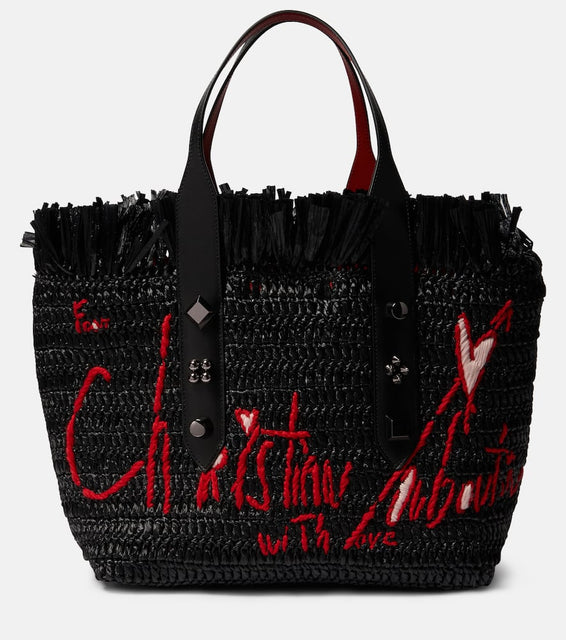 Christian Louboutin Frangibus Medium embroidered raffia tote bag. Shop Christian Louboutin Tote Bags for women now.