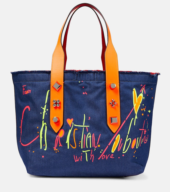 Christian Louboutin Frangibus Medium printed denim tote bag. Shop Christian Louboutin Tote Bags for women now.