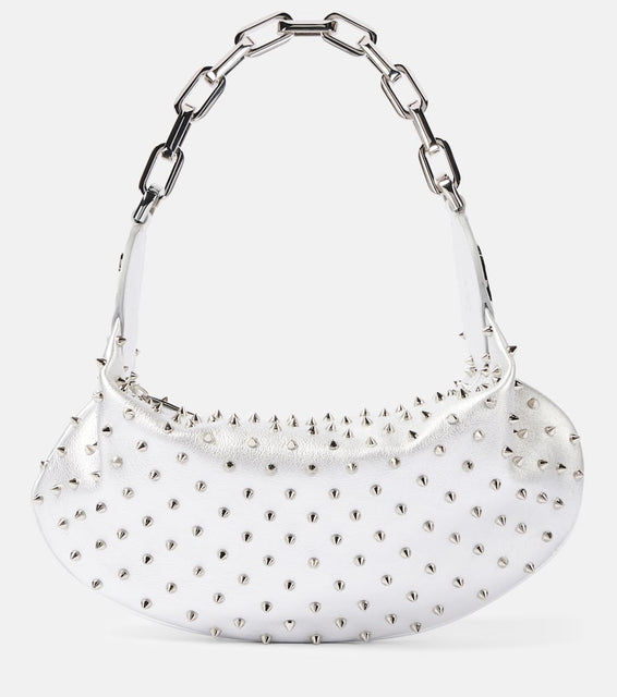 Christian Louboutin Le 54 spiked metallic leather shoulder bag. Shop Christian Louboutin Shoulder Bags for women now.