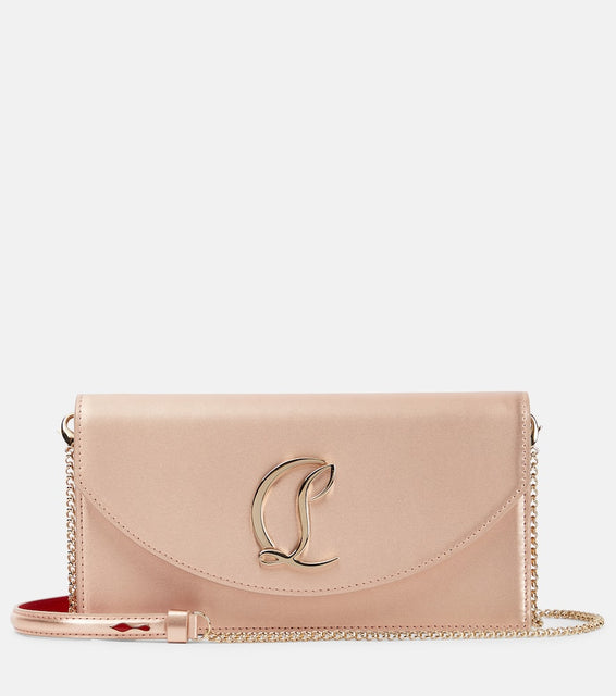 Christian Louboutin Loubi54 Small leather-trimmed silk clutch. Shop Christian Louboutin Clutches for women now.