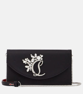 Christian Louboutin Loubi54 Small leather-trimmed silk clutch. Shop Christian Louboutin Clutches for women now.