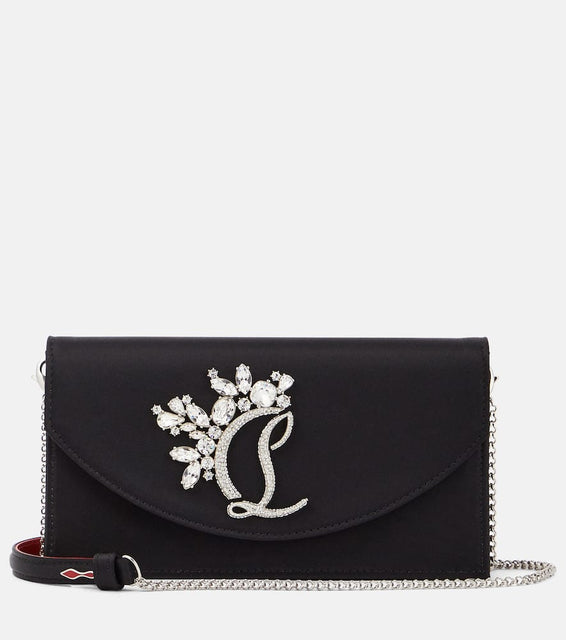 Christian Louboutin Loubi54 Small leather-trimmed silk clutch. Shop Christian Louboutin Clutches for women now.