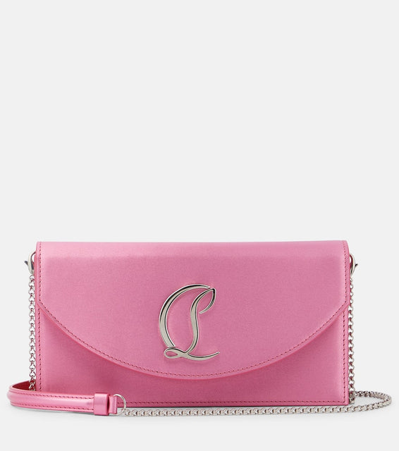 Christian Louboutin Loubi54 Small leather-trimmed silk clutch. Shop Christian Louboutin Clutches for women now.