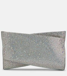 Christian Louboutin Loubitwist Small crystal-embellished suede clutch. Shop Christian Louboutin Clutches for women now.