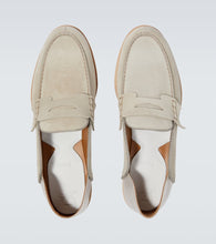 Christian Louboutin Penny No Back suede and croc-effect loafers