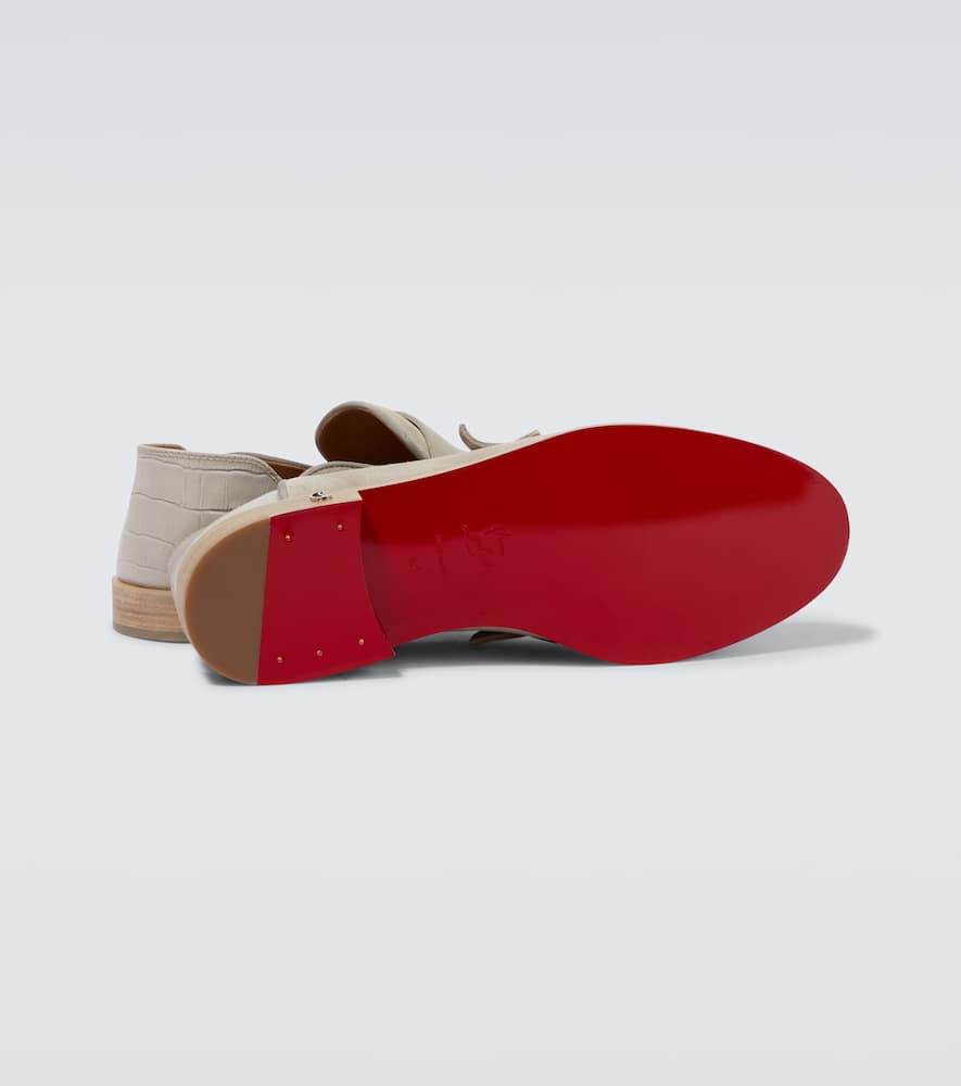 Christian Louboutin Penny No Back suede and croc-effect loafers