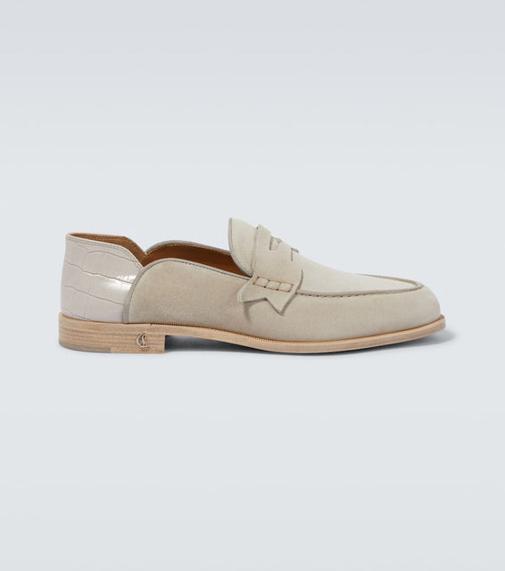Christian Louboutin Penny No Back suede and croc-effect loafers