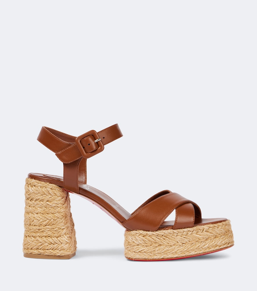 Christian Louboutin Calakala 85 leather espadrille sandals (Brown) - High Espadrilles