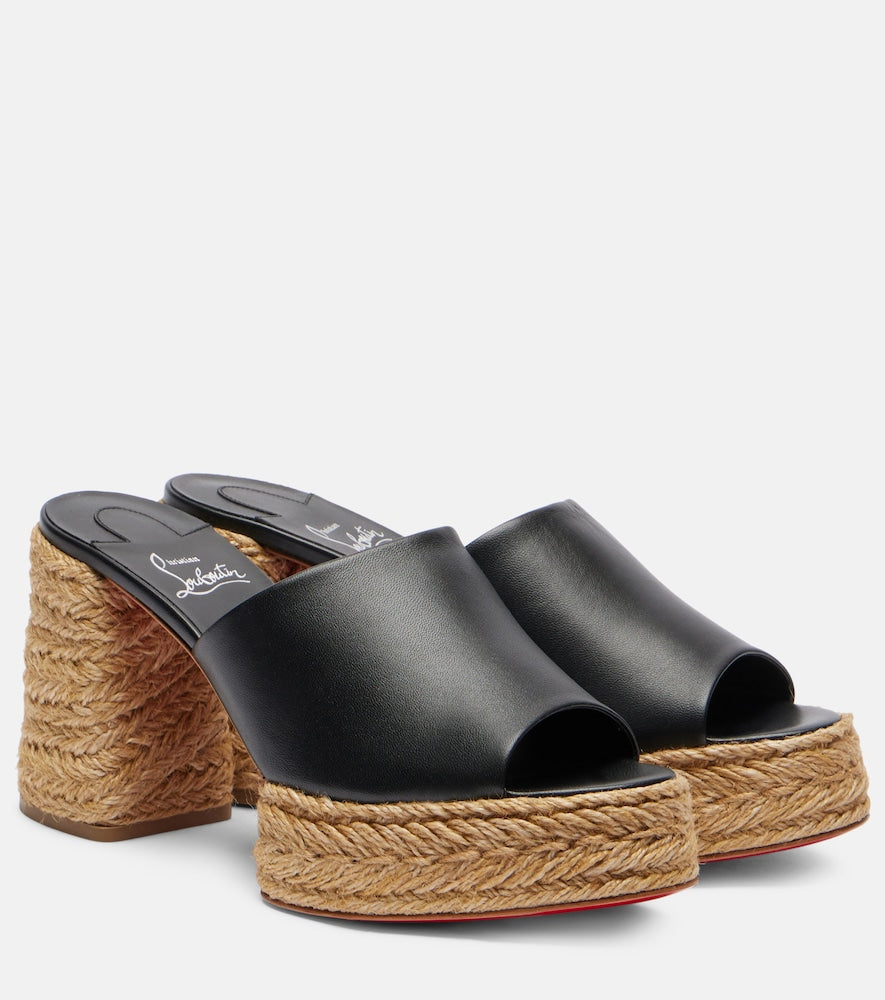 Christian Louboutin Calakala 85 leather platform mules (Black) - High Espadrilles