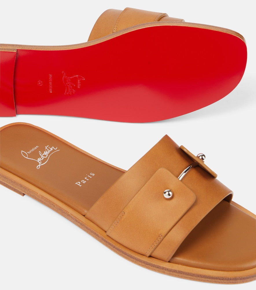 Christian Louboutin Chambelimule leather slides - Brown Flat Sandals