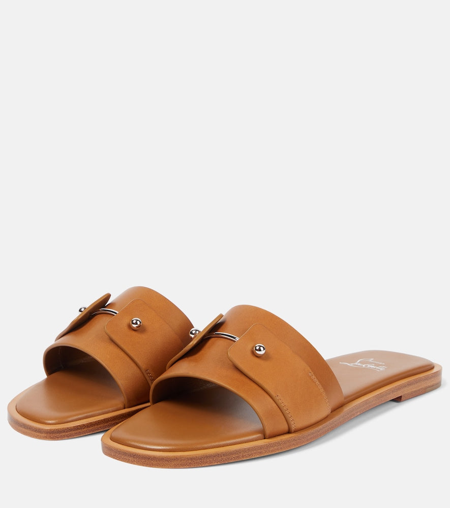 Christian Louboutin Chambelimule leather slides - Brown Flat Sandals