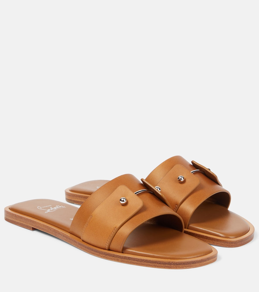 Christian Louboutin Chambelimule leather slides - Brown Flat Sandals