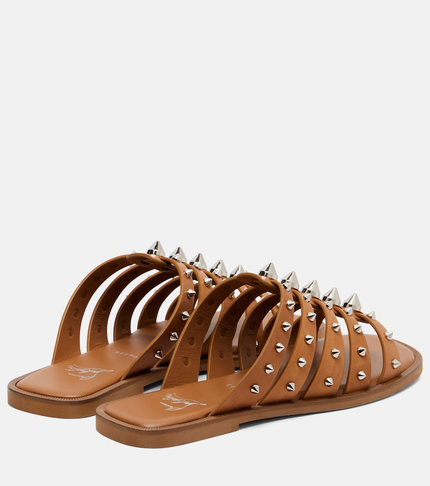 Christian Louboutin Charja spiked leather sandals (Brown) - Slides
