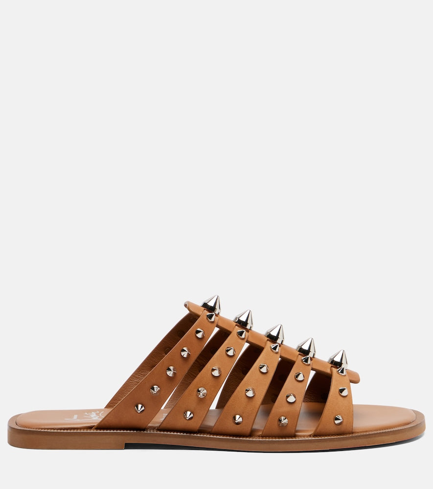 Christian Louboutin Charja spiked leather sandals (Brown) - Slides