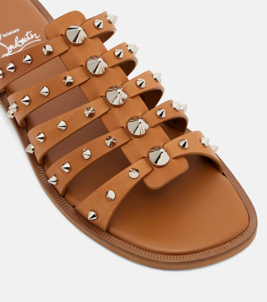 Christian Louboutin Charja spiked leather sandals (Brown) - Slides