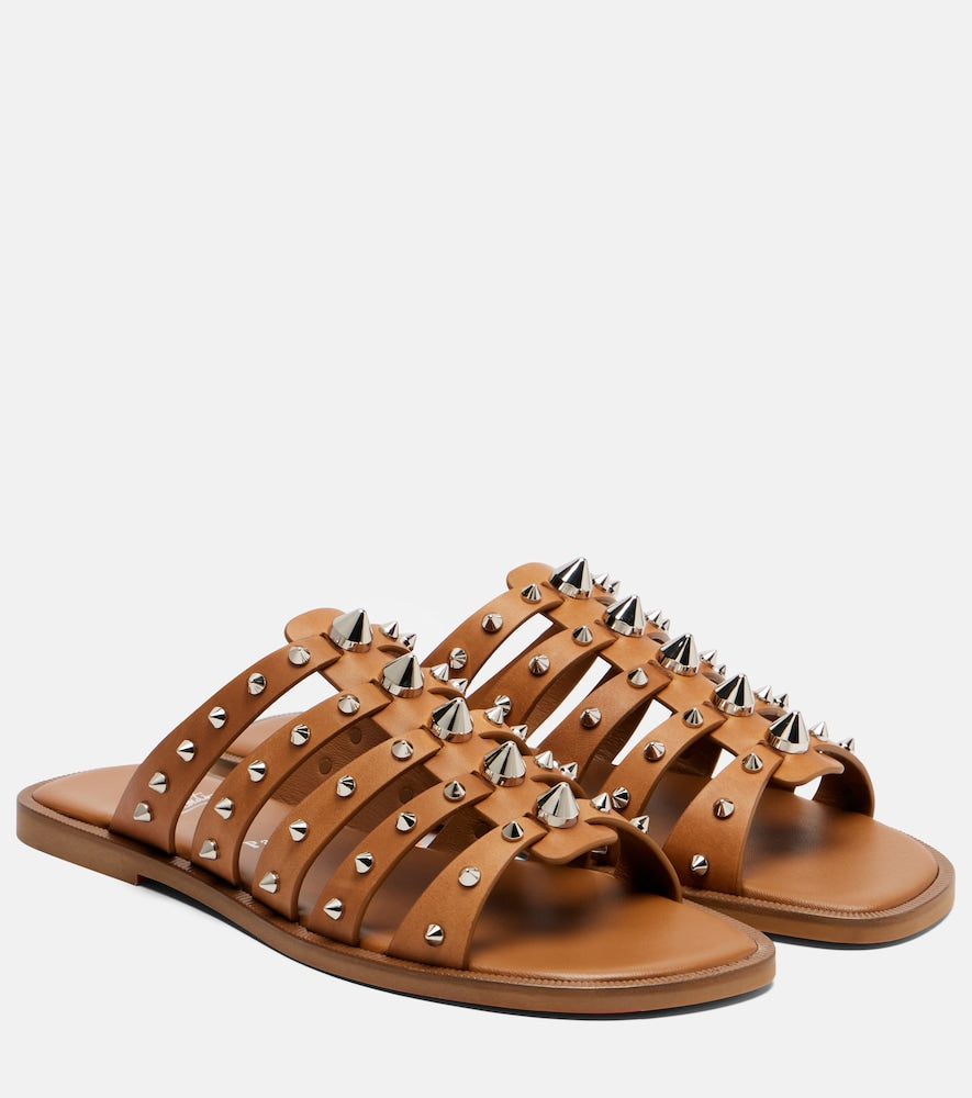 Christian Louboutin Charja spiked leather sandals (Brown) - Slides