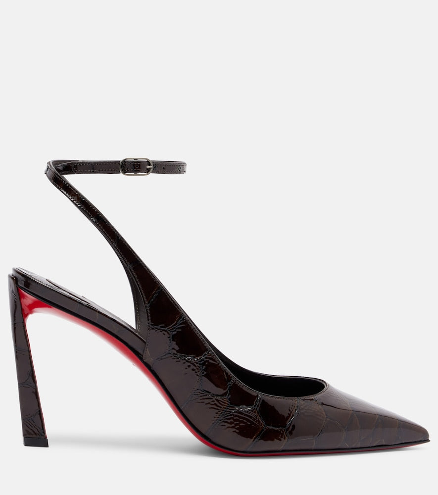 Brown Christian Louboutin Condora 85 croc-effect slingback pumps - Mid Heel Pumps