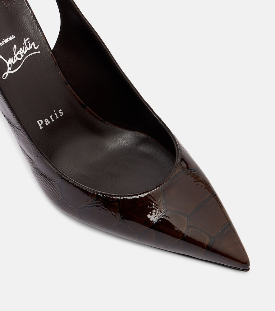 Brown Christian Louboutin Condora 85 croc-effect slingback pumps - Mid Heel Pumps