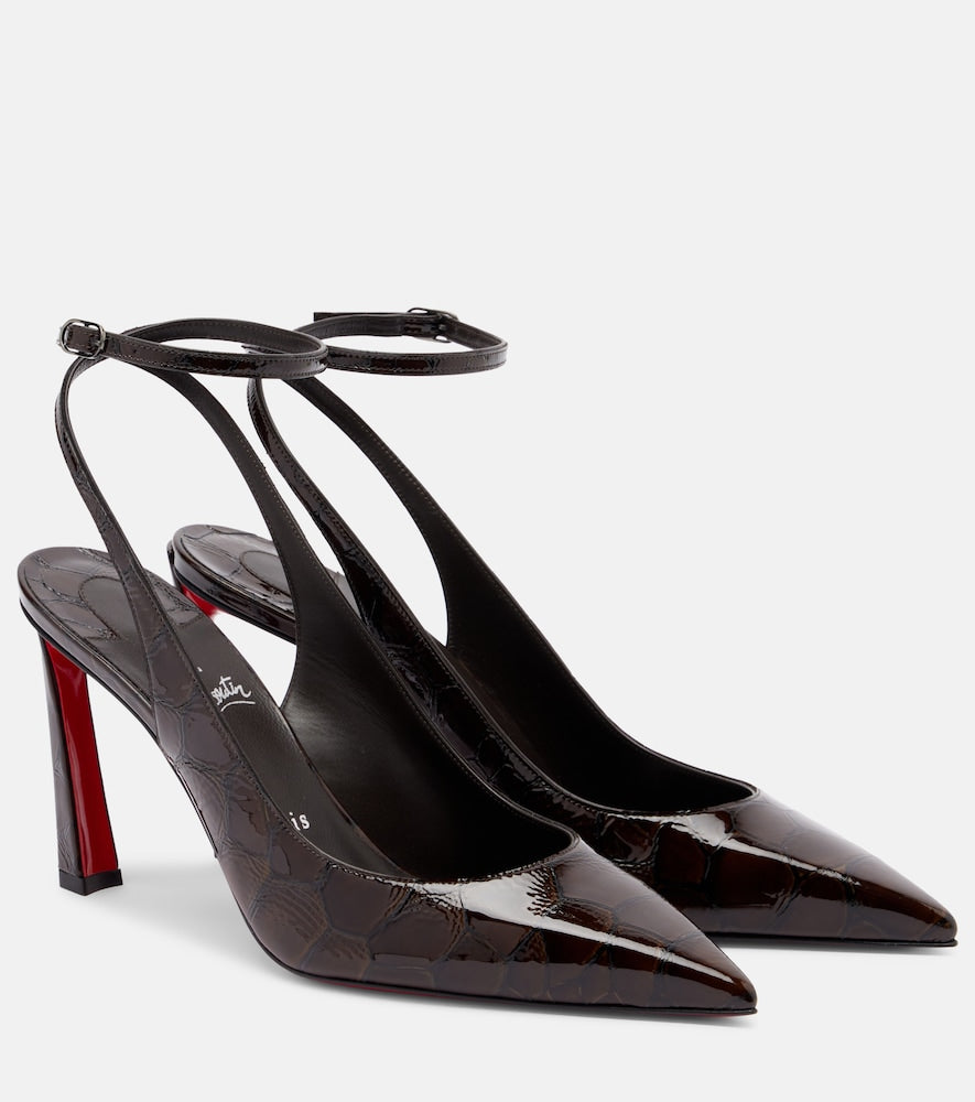 Brown Christian Louboutin Condora 85 croc-effect slingback pumps - Mid Heel Pumps