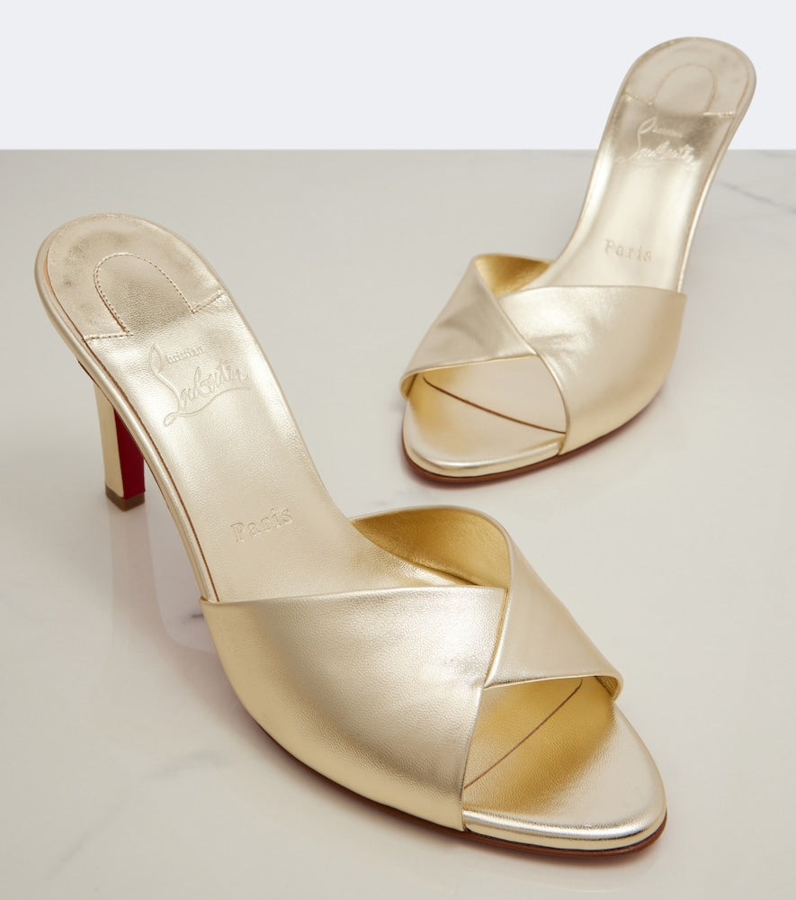 Christian Louboutin Fanny metallic leather mules - Gold Mid Heel Sandals