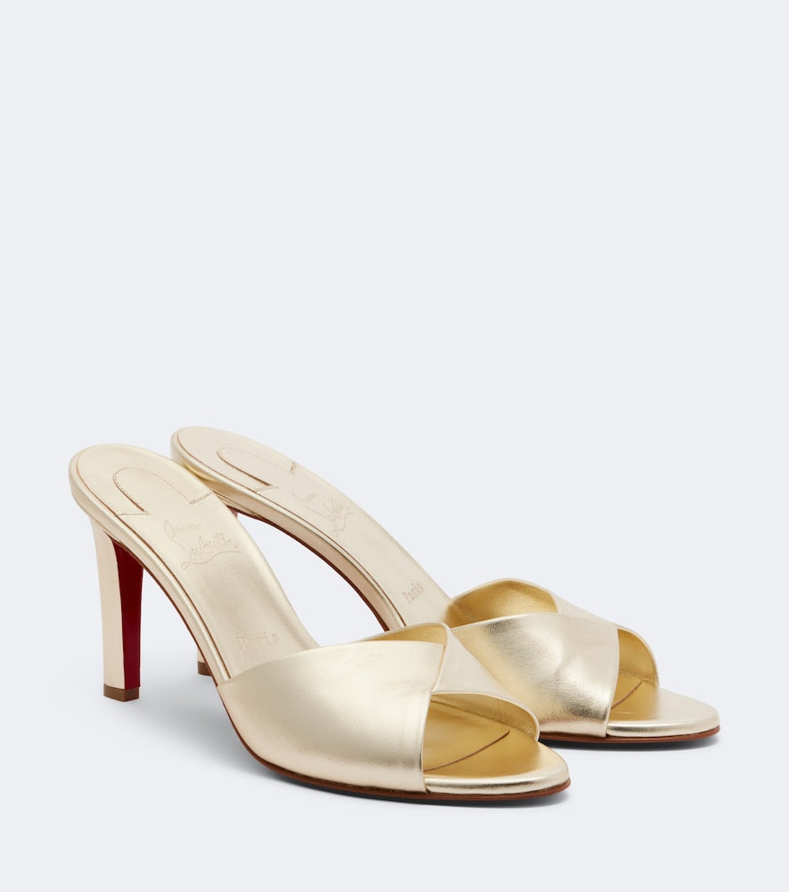 Christian Louboutin Fanny metallic leather mules - Gold Mid Heel Sandals