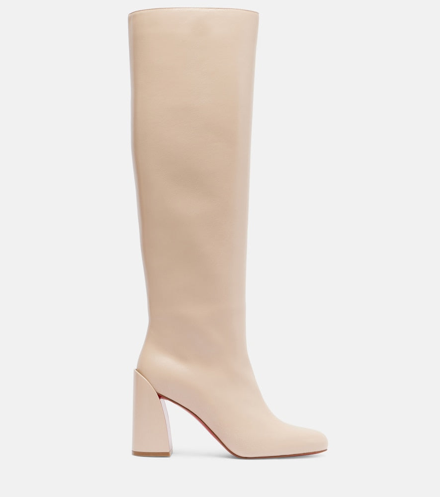 White Christian Louboutin Leather knee-high boots - Over-The-Knee Boots