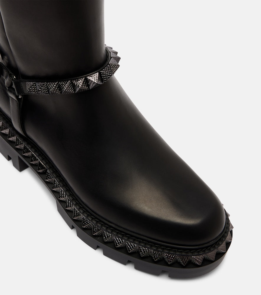 Christian Louboutin Marinetta studded leather knee-high boots in Black - Flat Boots