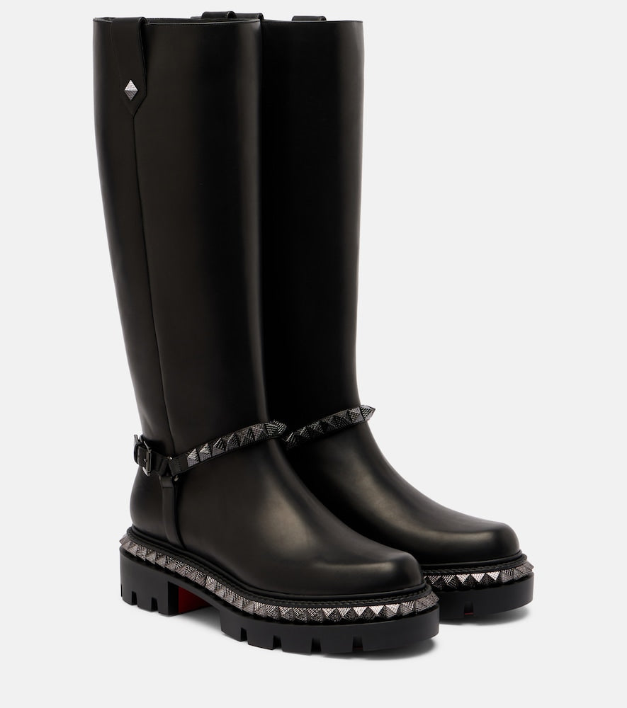 Christian Louboutin Marinetta studded leather knee-high boots in Black - Flat Boots