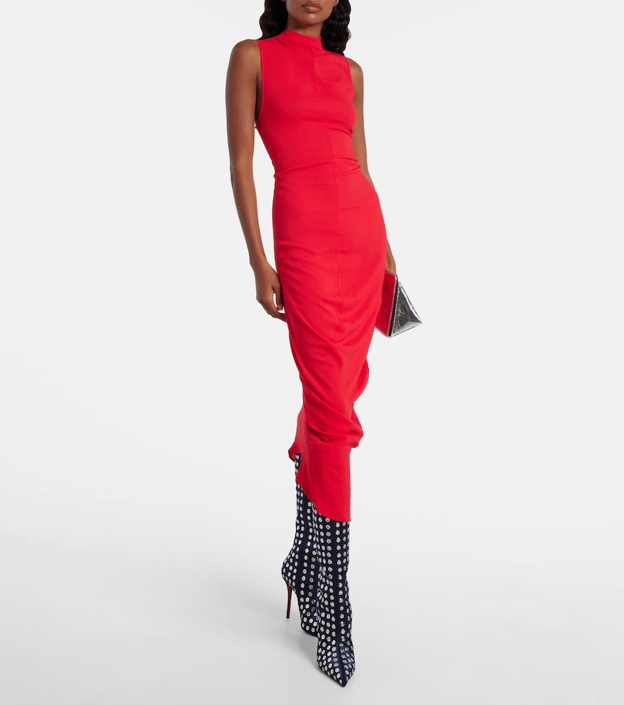Blue Christian Louboutin Miss Z 100 embellished satin knee-high boots - Knee-high Boots