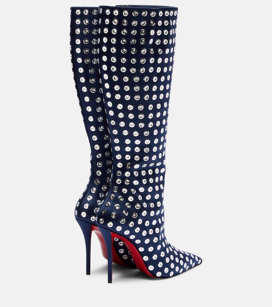 Blue Christian Louboutin Miss Z 100 embellished satin knee-high boots - Knee-high Boots