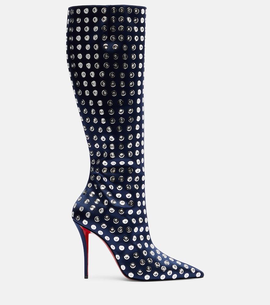 Blue Christian Louboutin Miss Z 100 embellished satin knee-high boots - Knee-high Boots