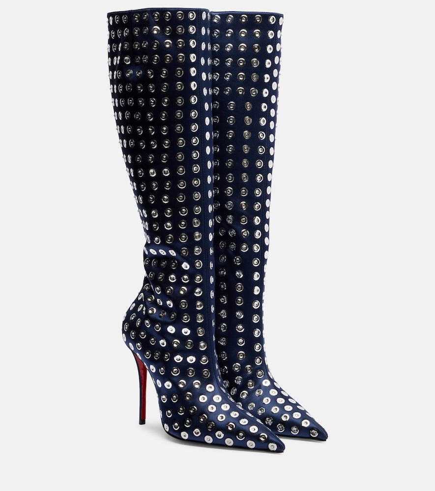 Blue Christian Louboutin Miss Z 100 embellished satin knee-high boots - Knee-high Boots
