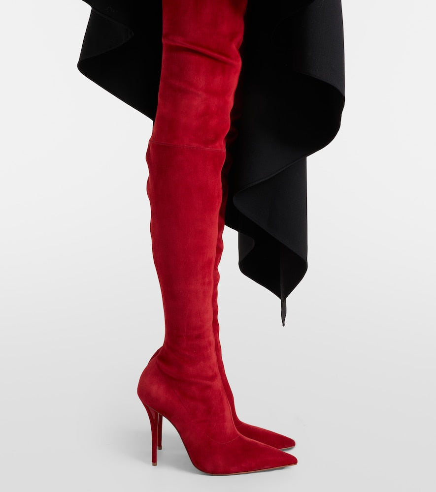 Red Christian Louboutin Miss Z 100 suede over-the-knee boots - High Heels