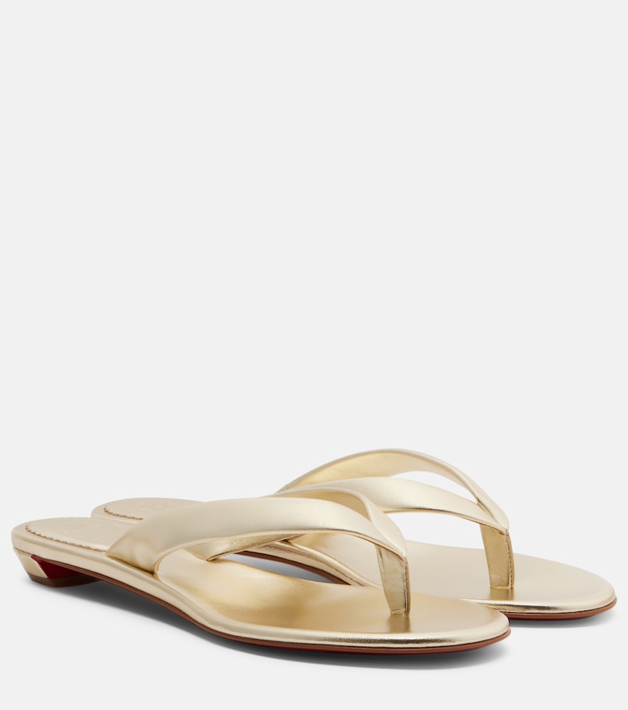 Christian Louboutin Miss Z metallic leather thong sandals (Gold) - Flat Sandals