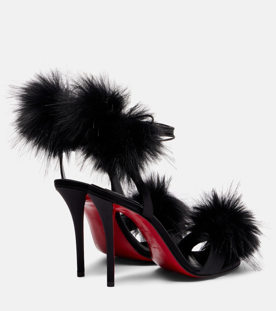 Christian Louboutin Patapompom 100 crepe satin sandals in Black - Heeled Sandals