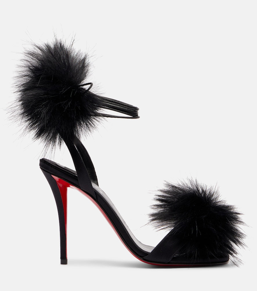 Christian Louboutin Patapompom 100 crepe satin sandals in Black - Heeled Sandals