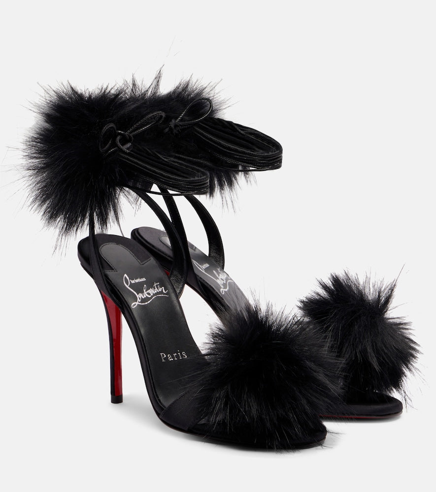 Christian Louboutin Patapompom 100 crepe satin sandals in Black - Heeled Sandals