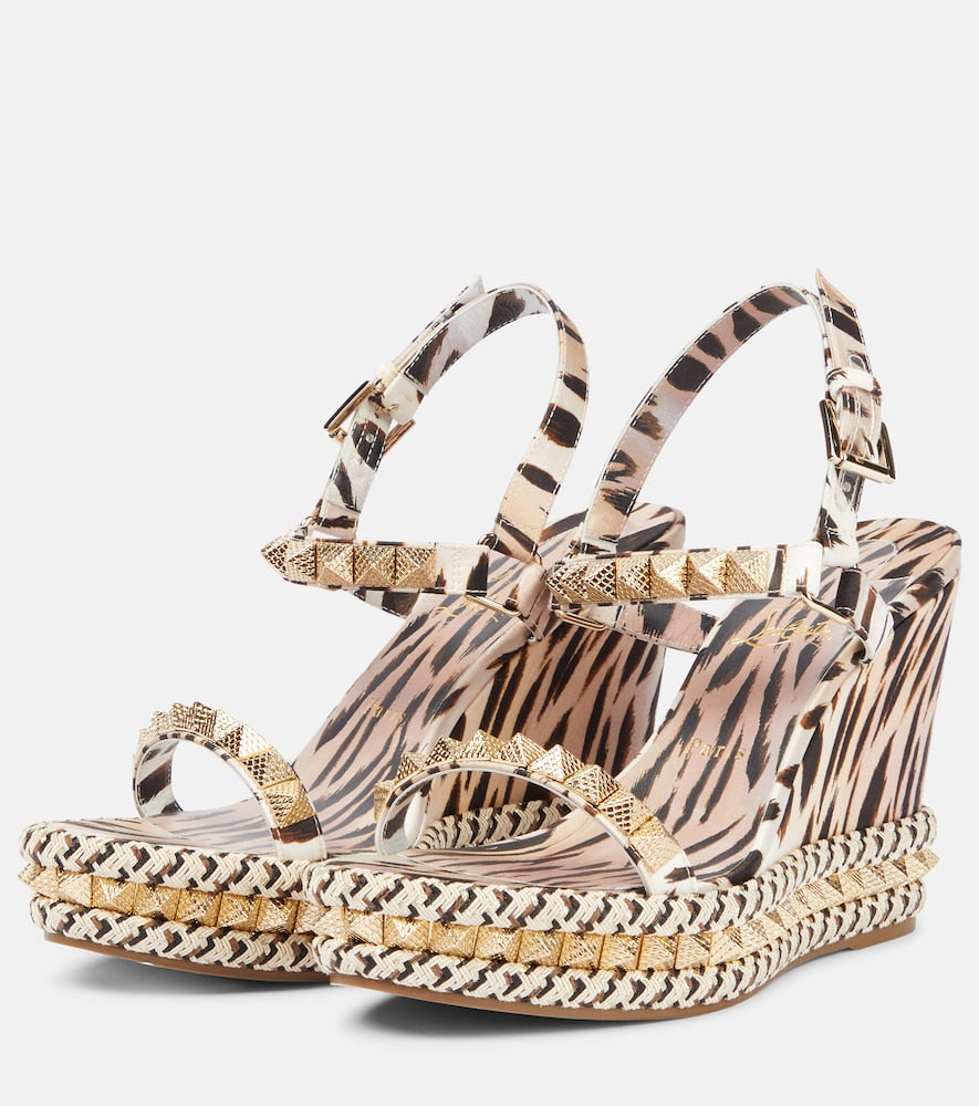 Christian Louboutin Pyra Clou 110 leopard-print espadrille wedges in Multicoloured - High Espadrilles