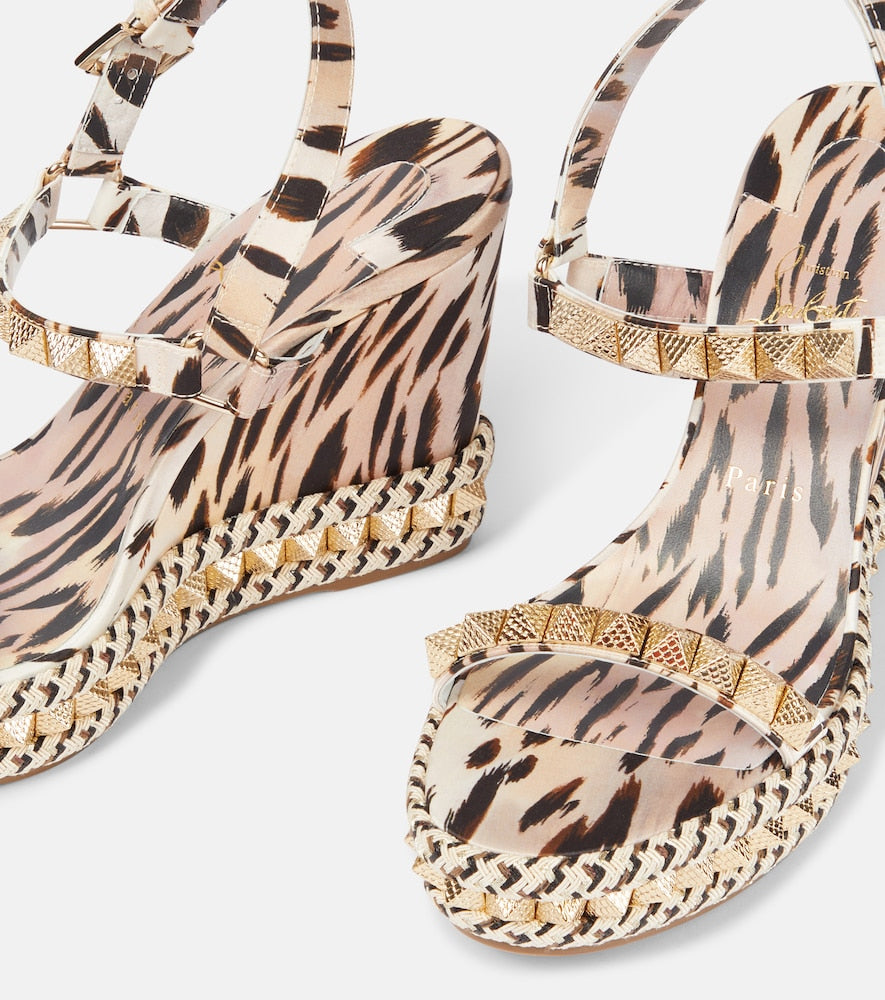 Christian Louboutin Pyra Clou 110 leopard-print espadrille wedges in Multicoloured - High Espadrilles