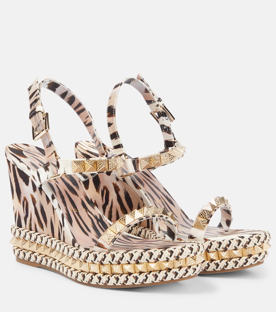 Christian Louboutin Pyra Clou 110 leopard-print espadrille wedges in Multicoloured - High Espadrilles
