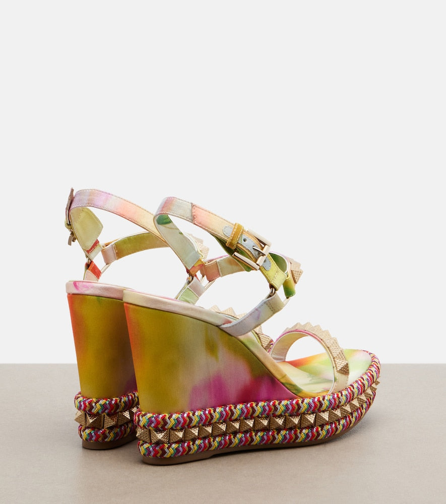 Multicoloured Christian Louboutin Pyra Clou embellished espadrille wedges - High Espadrilles