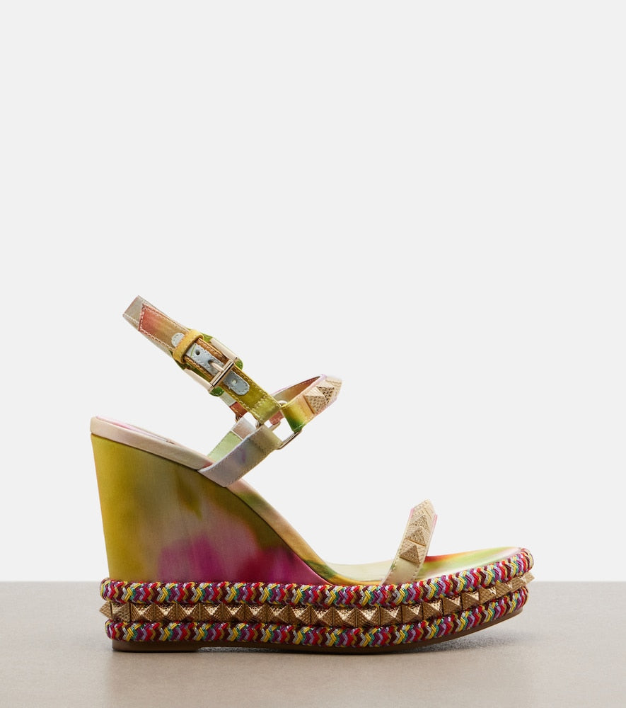 Multicoloured Christian Louboutin Pyra Clou embellished espadrille wedges - High Espadrilles