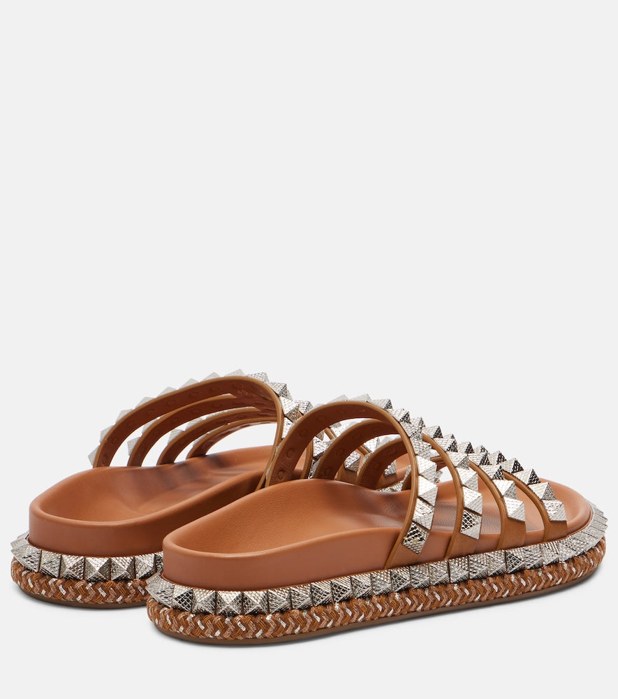 Christian Louboutin Pyra Hallulila studded leather slides - Brown Slides