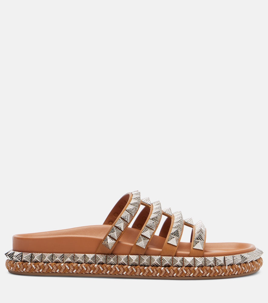 Christian Louboutin Pyra Hallulila studded leather slides - Brown Slides
