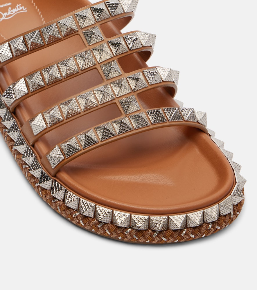 Christian Louboutin Pyra Hallulila studded leather slides - Brown Slides