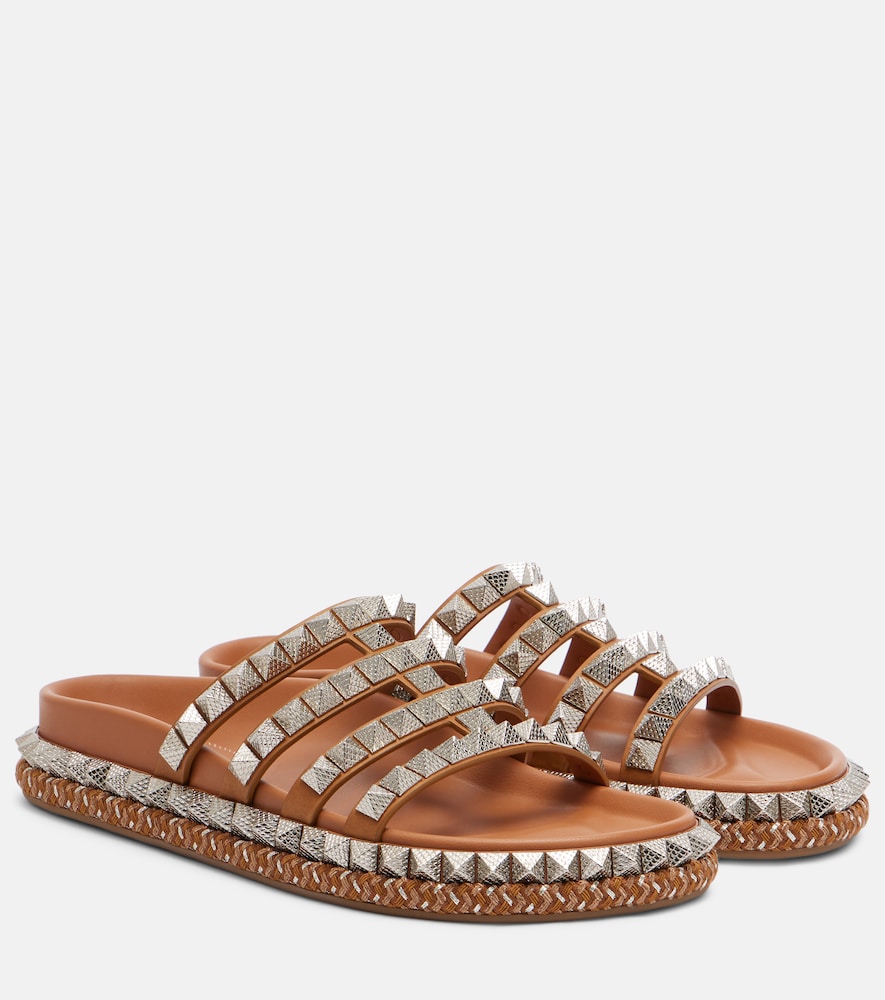 Christian Louboutin Pyra Hallulila studded leather slides - Brown Slides