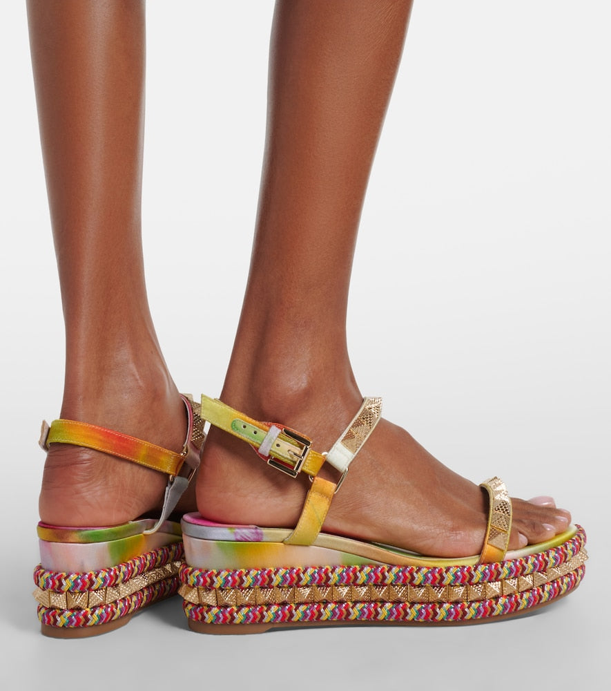 Multicoloured Christian Louboutin Pyraclou floral studded espadrille wedges - High Espadrilles