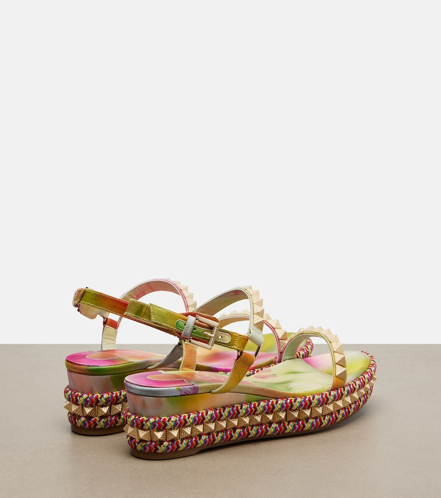 Multicoloured Christian Louboutin Pyraclou floral studded espadrille wedges - High Espadrilles