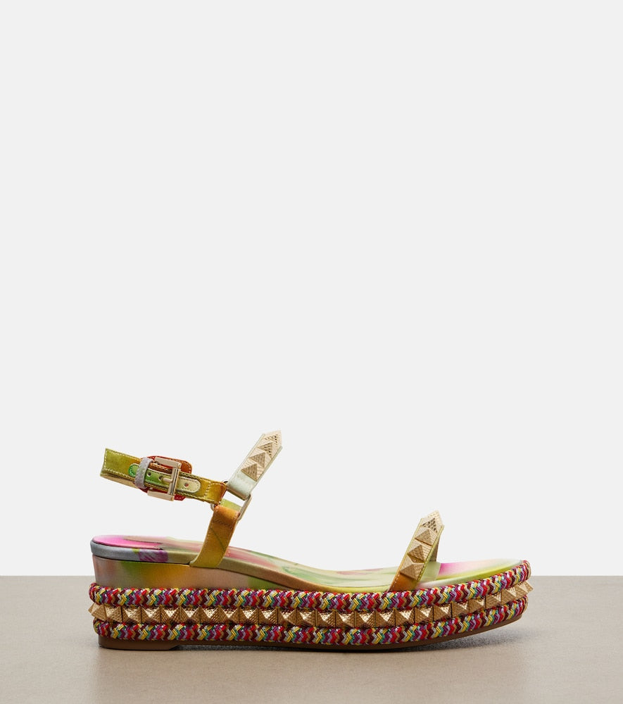 Multicoloured Christian Louboutin Pyraclou floral studded espadrille wedges - High Espadrilles