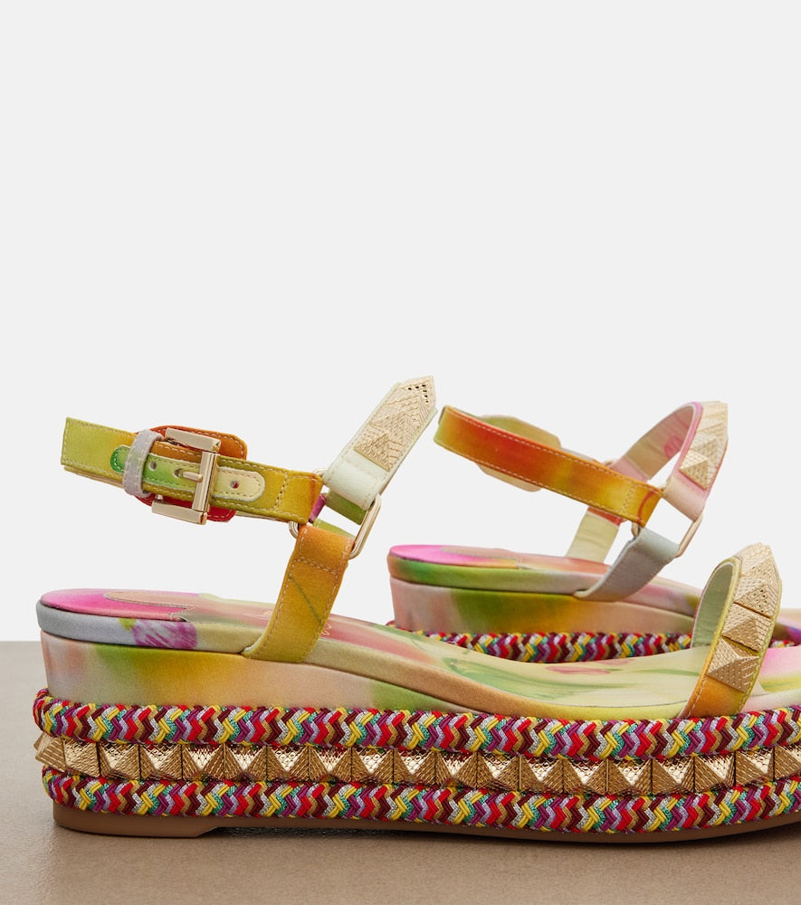 Multicoloured Christian Louboutin Pyraclou floral studded espadrille wedges - High Espadrilles